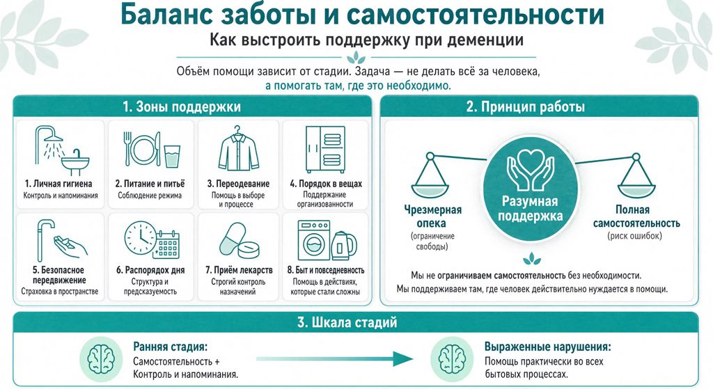 Инфографика о балансе заботы и самостоятельности